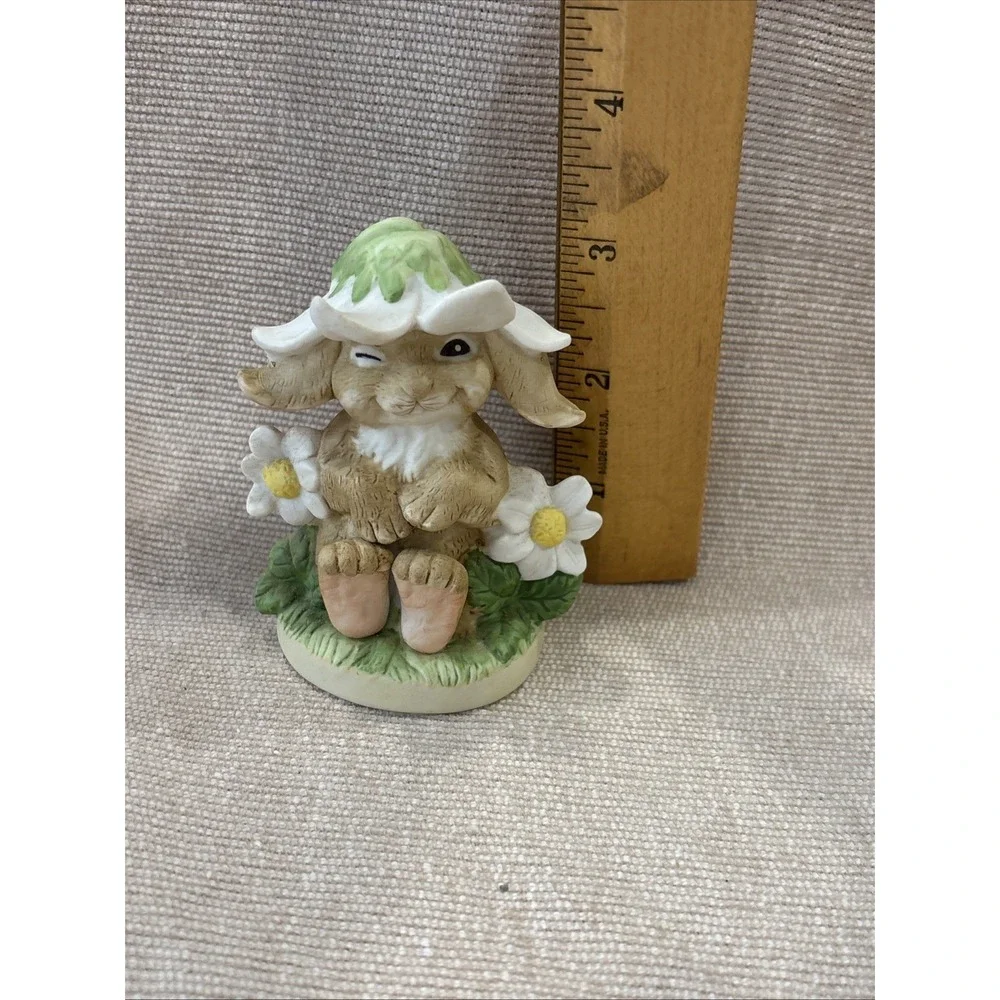 Vintage Ceramic Winking Bunny Flower Figurine Smile & the World Smiles With You